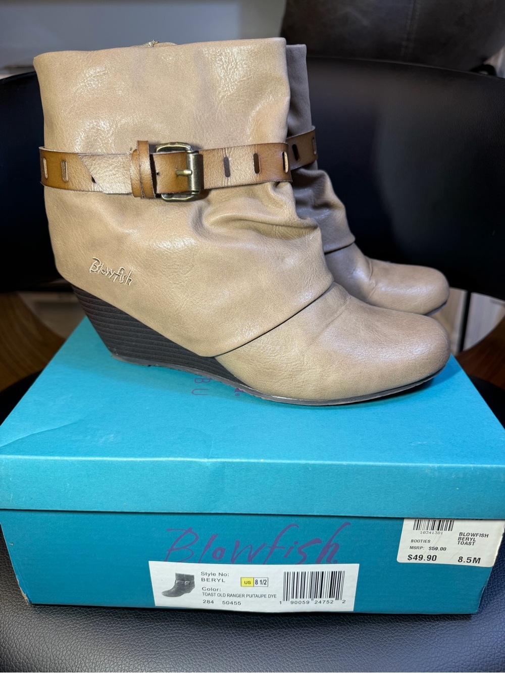 Blowfish 50 East Shoes Booties Sz 8.5 Toast Old Ranger Box